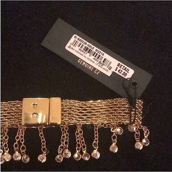 Vince Camuto Gold Crystal Fringe Mesh Bracelet with Magnetic Closure - Picture 7 of 7